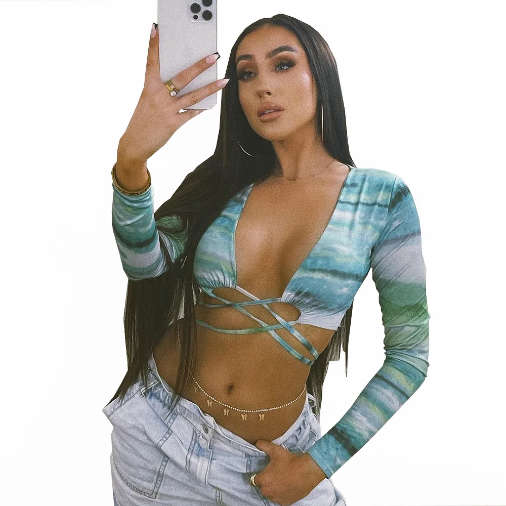 

The new summer of 2021 is a sexy T - shirt woman with long sleeves and V-neck cardigan y2k top women sexy tops woman tshirts