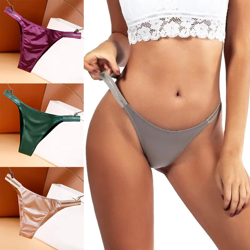 

Women Panties Sexy Seamless Bikini Bottom Low-rise Thong Ice Silk Underwear Soft Underpants