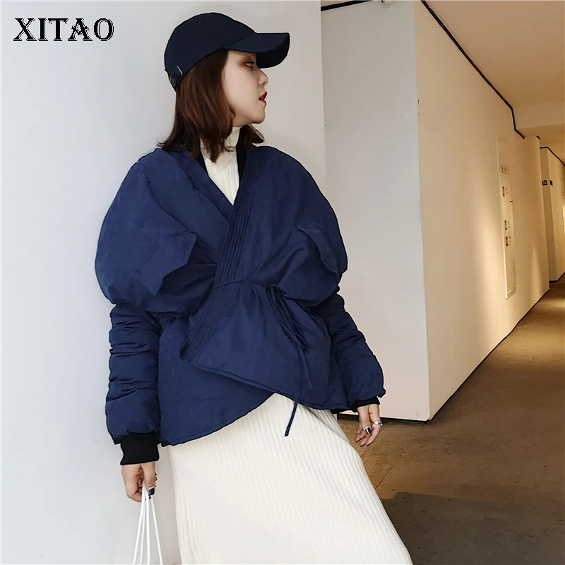 XITAO нерегулярная короткая Парка женская одежда 2019 плиссированная повязка карман