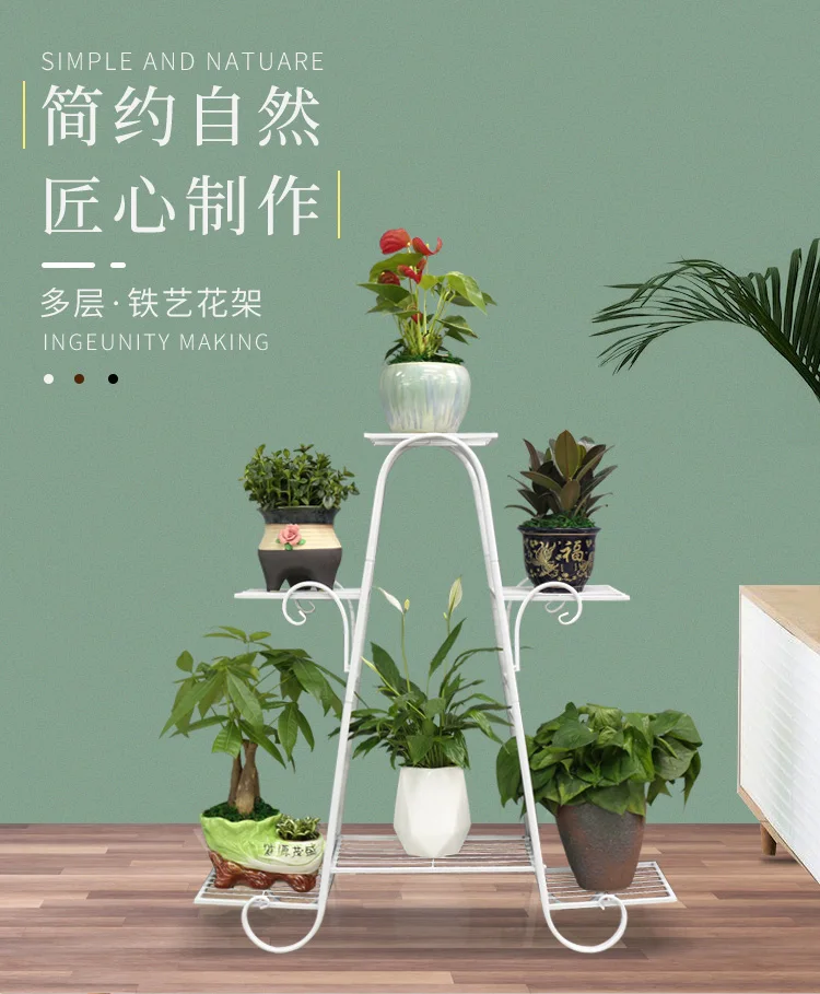 

New Multilayer, Wrought Iron Flower European-style Solid Wood, Green Plant Furnishing Articles Floor Balcony Potted Shelves Prom