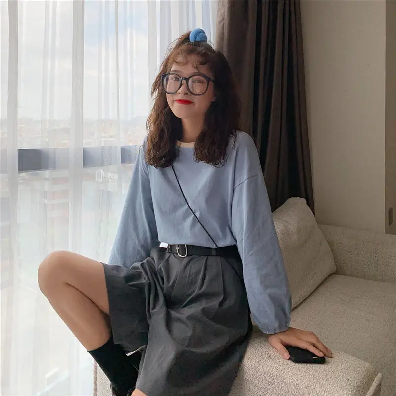 

Autumn 2021 new Korean loose ins versatile long sleeve T-shirt women's College casual top