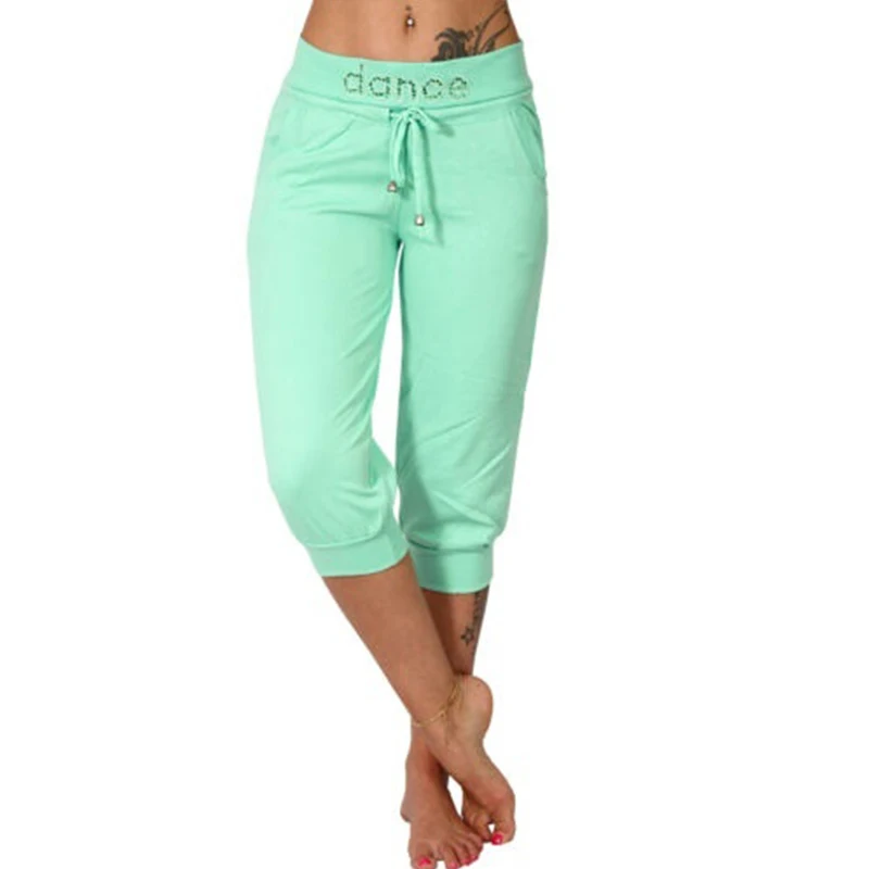 Женские повседневные спортивные брюки для фитнеса летние однотонные с надписью