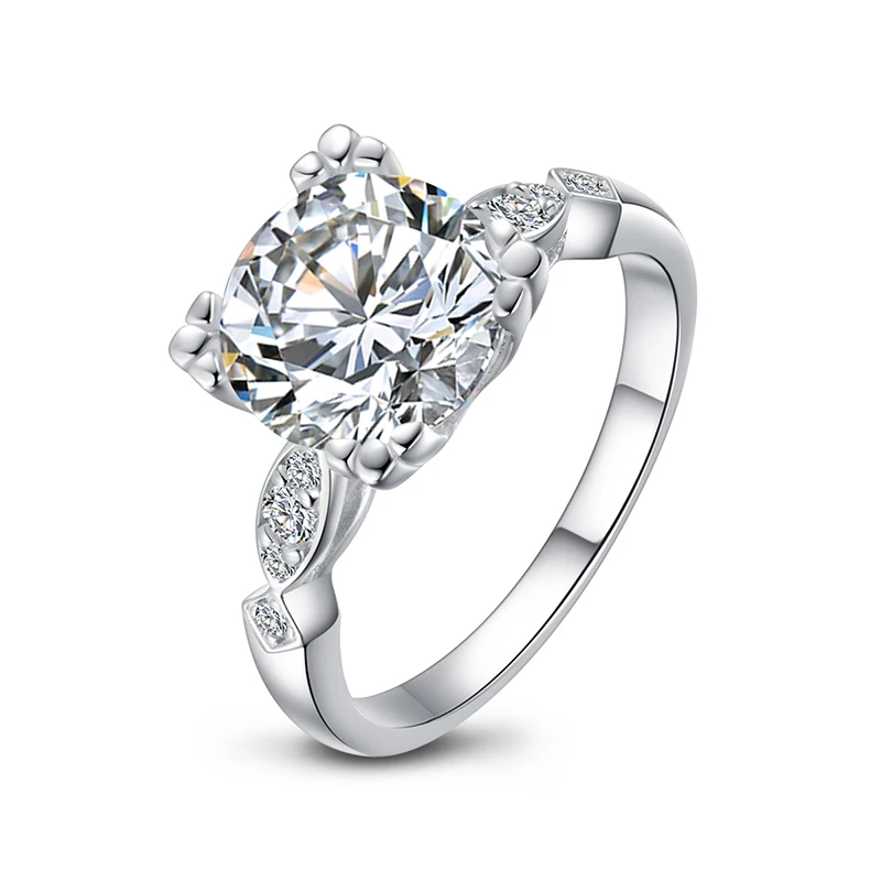 ANZIW 3.0 Carat Round Cut Ring Simulated Diamond Engagement Wedding Sterling Silver Cat Claws Prongs Jewelry for Women | Украшения и