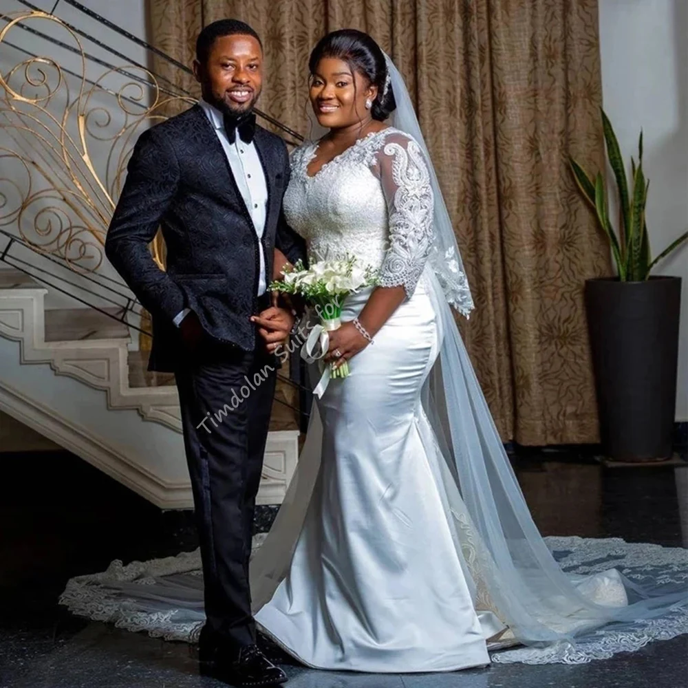 Черно-белые строчки тонкие мужские костюмы с принтом 2 шт. пиджак лацканами брюки