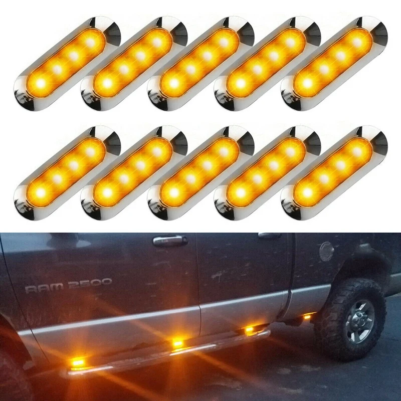

10X Amber LED Trailer Truck Side Marker Lights 4LED Clearance RV Camper 12V-24V