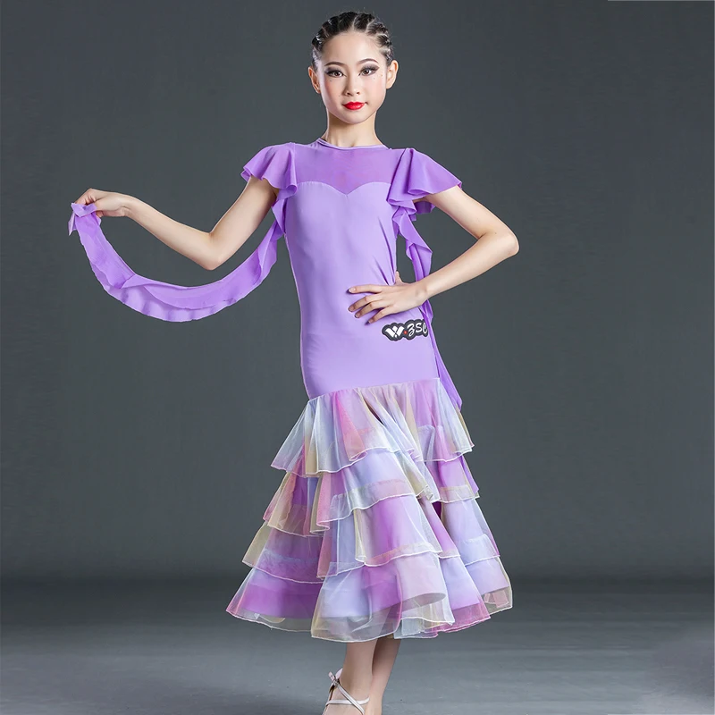 

Latin Competition Dance Dress Girls Latin Dress Cake Skirts Kids Salsa/Ballroom/Tango/Chacha Practice Clothes Dancewear SL5931