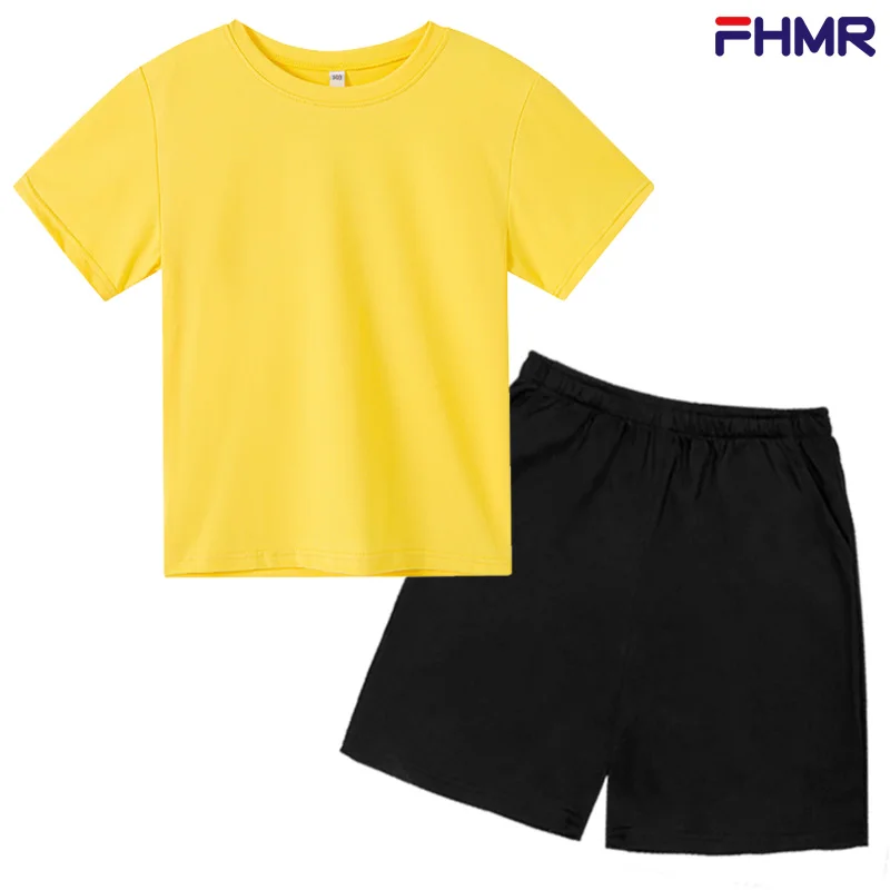 

2021 solid color baby cartoon cotton suit children's T-shirt + shorts 2pcs / set Summer Boys and girls short sleeves
