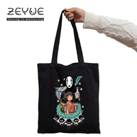 spirited away japaness anime women graphic aesthetic funny black canvas shopping bag girl female my neighbour totoro handbag