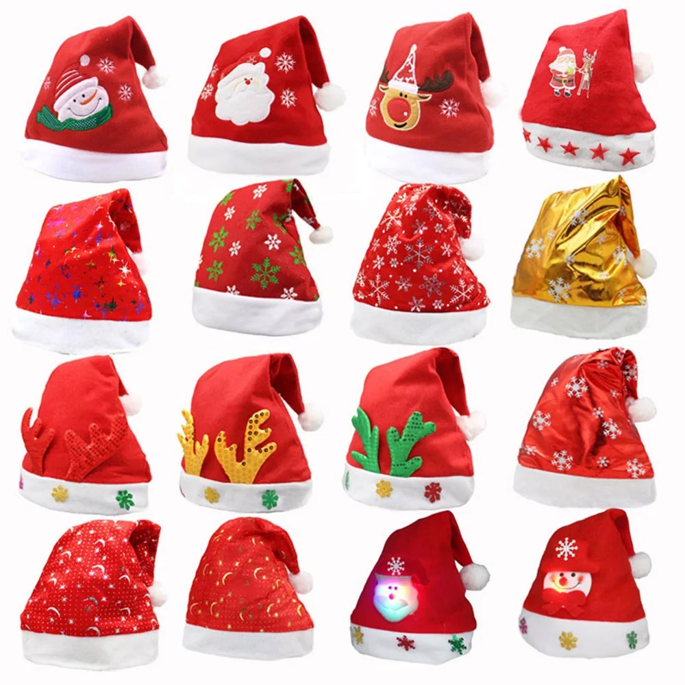

10pcs Christmas Decorations Christmas Hat Navidad Xmas Cap For Kids Adult Snowman Elk Santa Hat New Year Festival Party Gifts