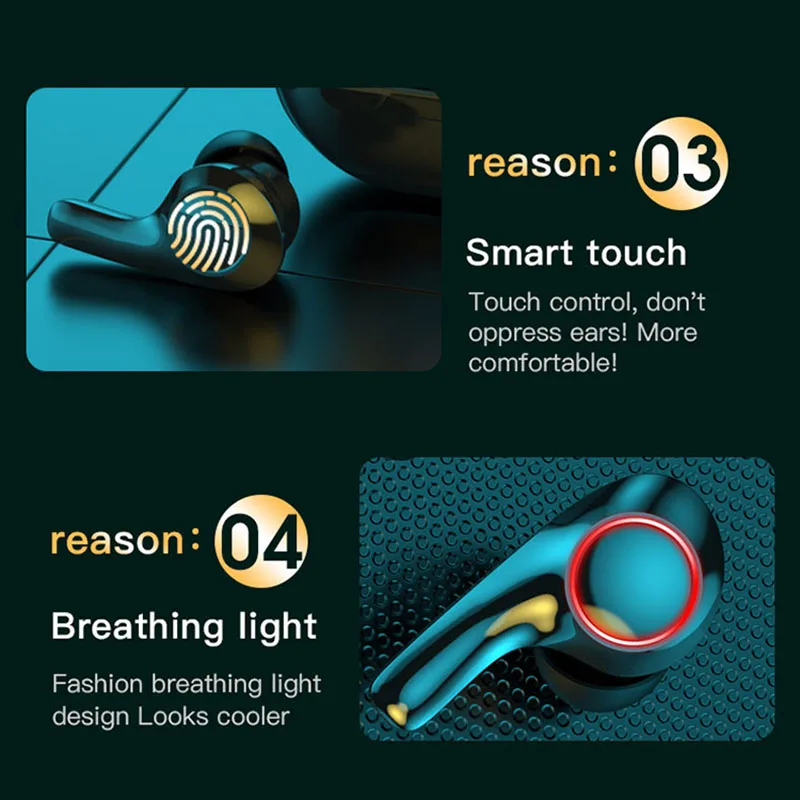 

TWS Wireless Bluetooth Headphones Sports In-Ear Earbuds Waterproof Press Control Stereo LED Display Headsets