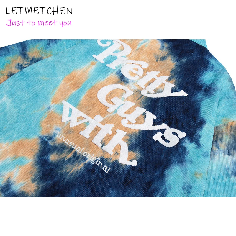 

LEIMEICHEN Jacket Men Furry Letter Patch Japanese Tie-Dye Long-Sleeved Loose Coat New Spring Baseball Uniform Jacket streetwear