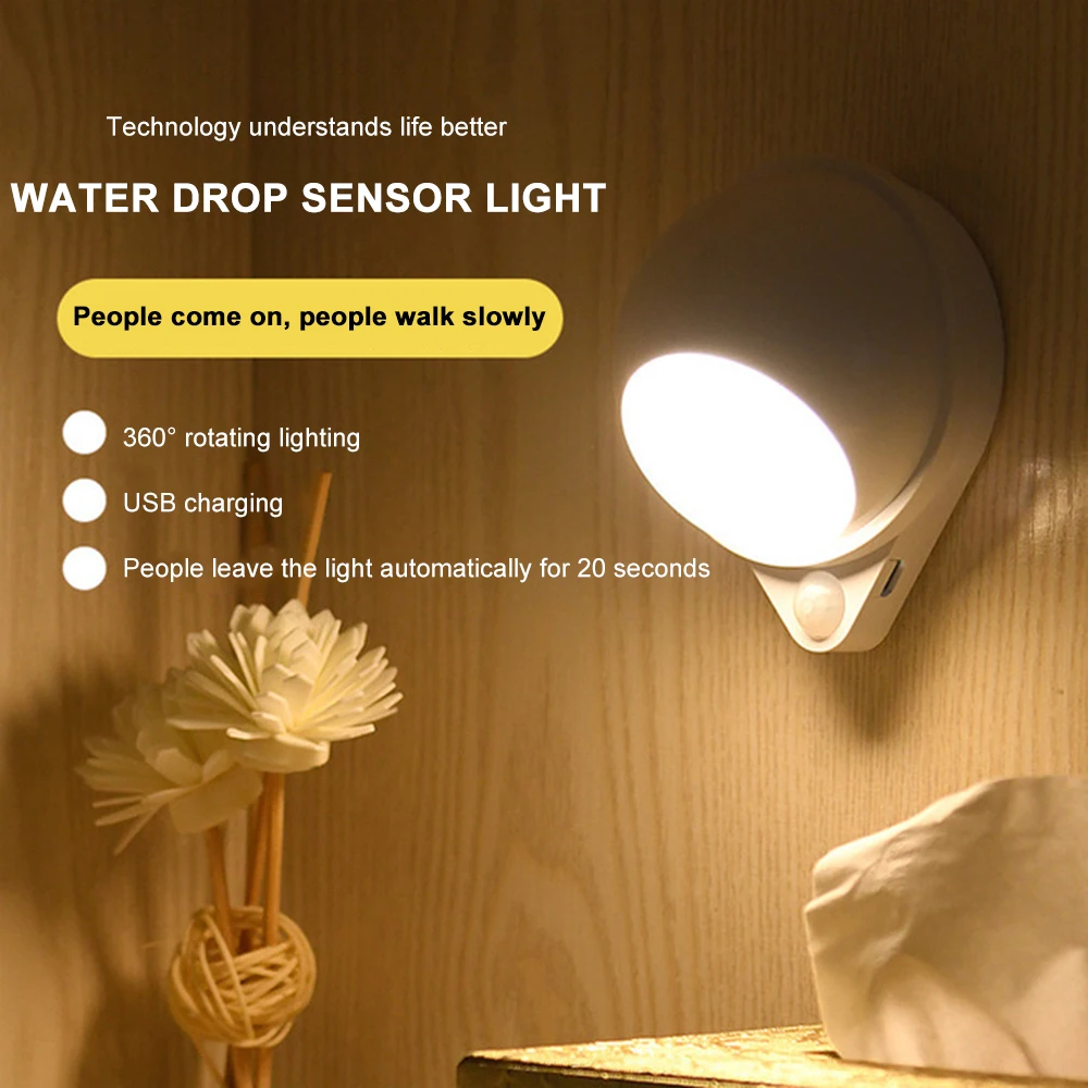 

Motion Sensor Lights 0.8W USB Charging Durable Sturdy 360° Rotation Bedside Lamp Cordless For Kitchen Cabinet Wall Lamps