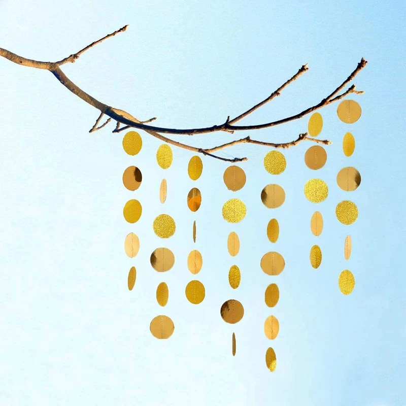 

Gold Circle Dots Garland Party Decorations Streamers Hanging Decor Backdrop Bunting for Wedding/Baby Shower/New Year