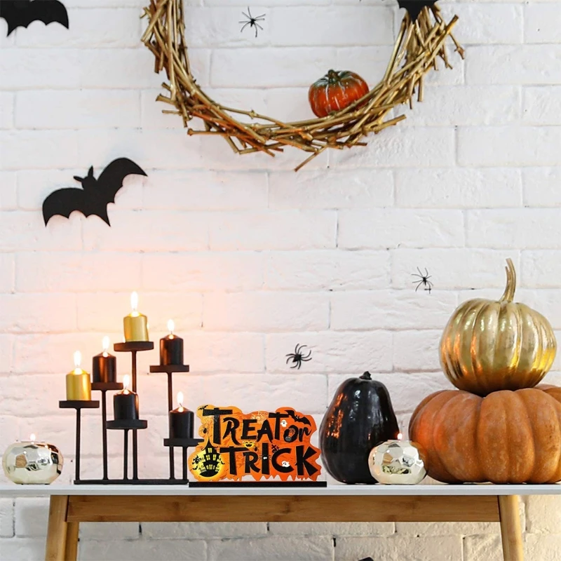 

Happy Halloween Standing Decoration Wooden Trick Sign Table Topper Tier Tray Centerpieces Party Room Decor