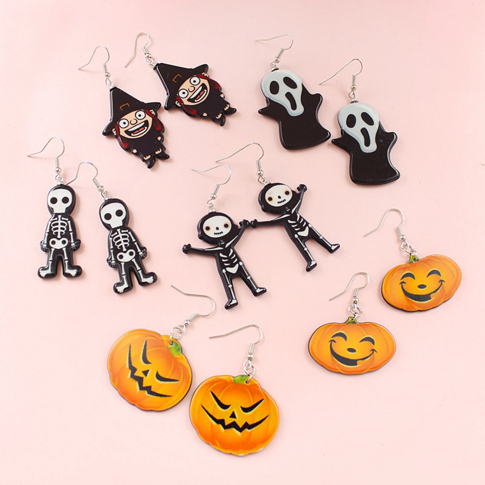 

1 Pair Pumpkin Halloween Acrylic Earrings Cute Cartoon Skeleton Skull Drop Earring Pendant Earrings Jewelry Accessories Gift