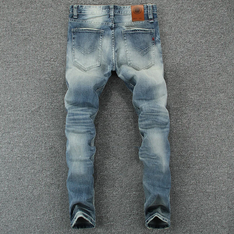 

Vintage Designer Men Jeans Blue Hip Hop Pants Jeans Slim Fit Buttons Denim Jeans Classical Skinny Jeans Men Pantalones De Hombre
