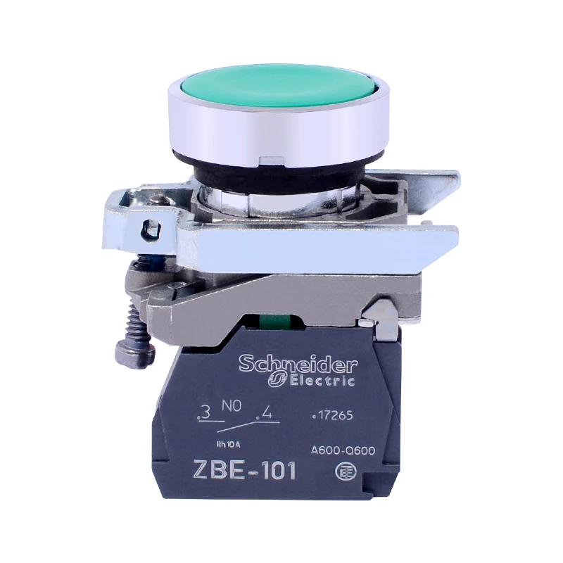 Кнопка включения зеленая плоская головка немаркированная пружина возврата