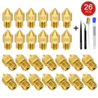 Набор насадок MK8, 26 шт., игла для чистки латунного экструдера M6, 0,2, 0,3, 0,4 мм, 0,5, 0,6, 0,8, 1,0 мм, Hotend, сопла для 3D-принтера 1,75 мм