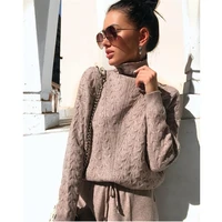 autumn winter knitted turtleneck tracksuit for women casual knitted trousersturtleneck sweater womens suit warm female tracks