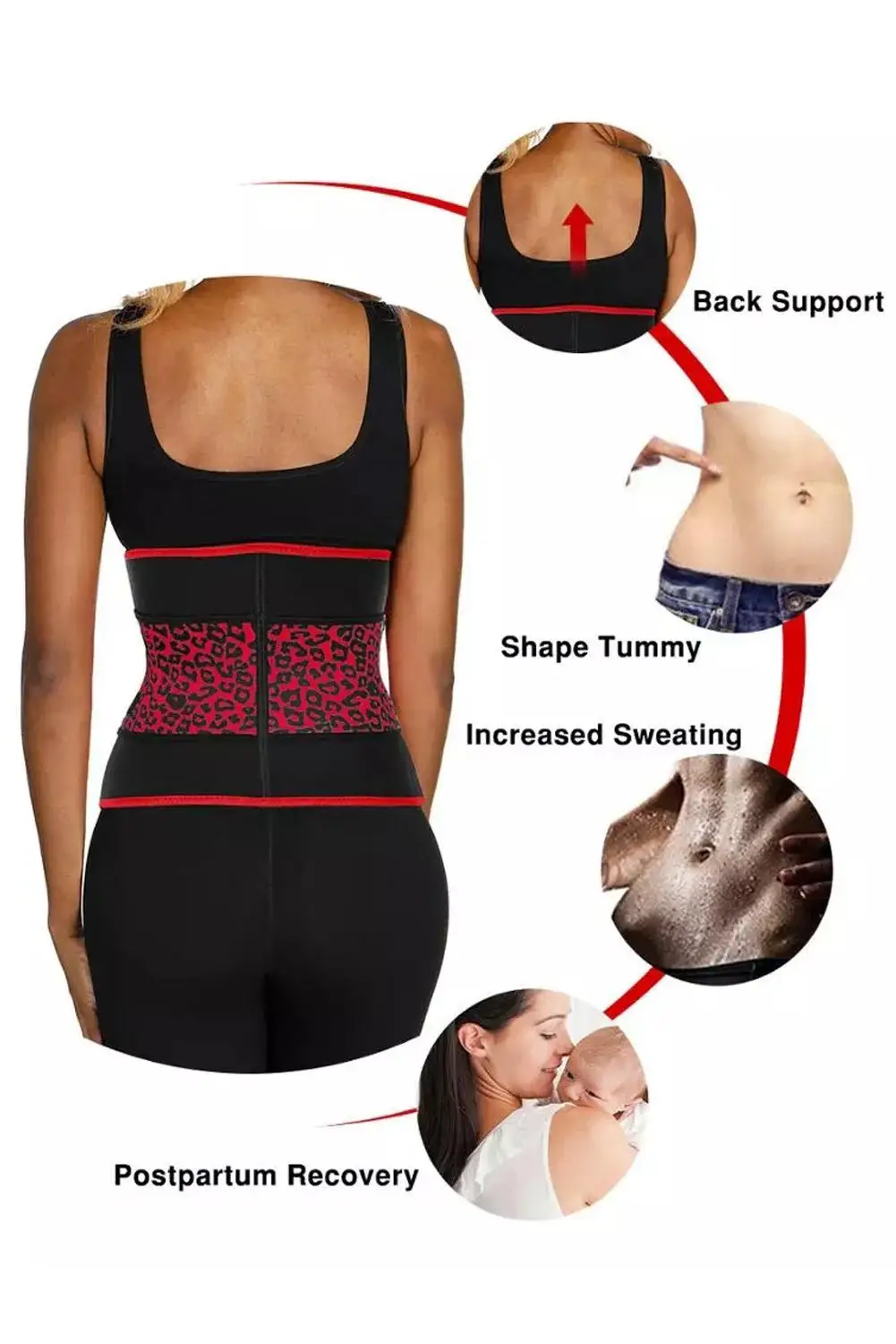 Красный/серый неопреновый Леопардовый пояс послеродовый корсет и бюстье