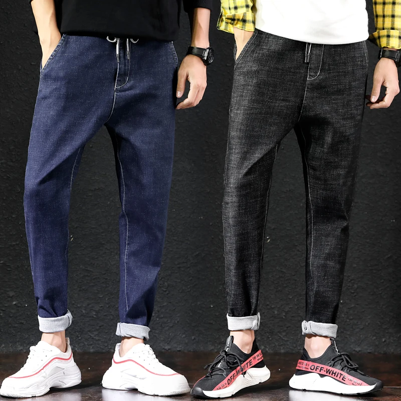 

Оригинальные новые модные повседневные мужские джинсы 2021, Свободные Студенческие корейские брюки с маленькими ногами, мужские подростковы...