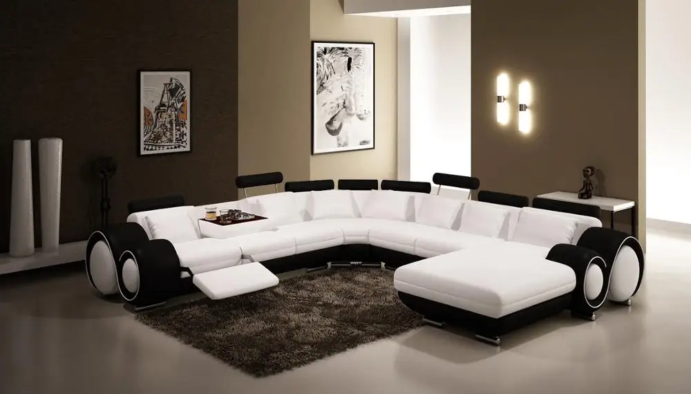 U образный угловой кожаный диван комплект для гостиной кресло с оттоманкой|sectional