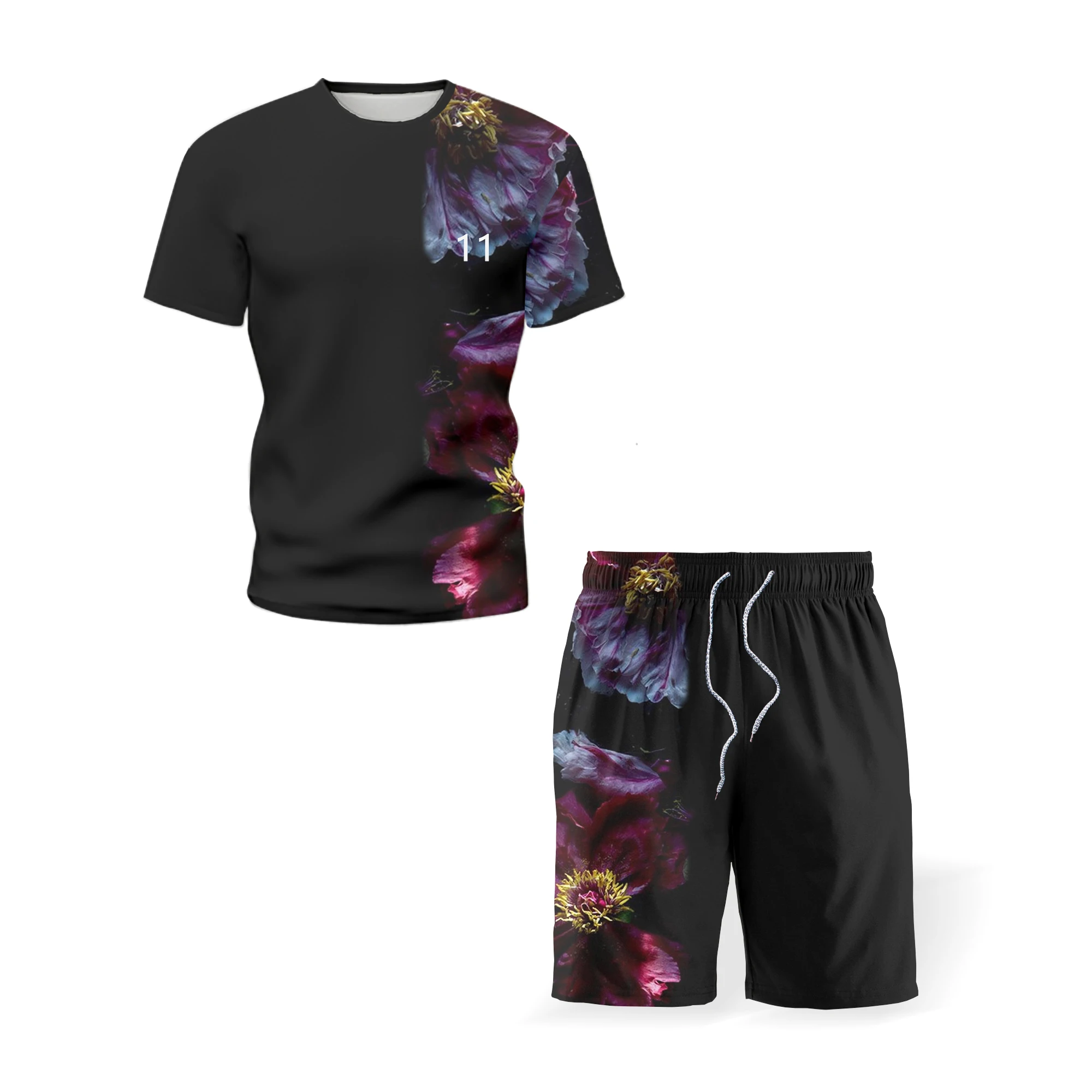 

2021 New 3D Digital Printing Landscape Pattern Sports Men's Fashion T-Shirt Shorts Suit