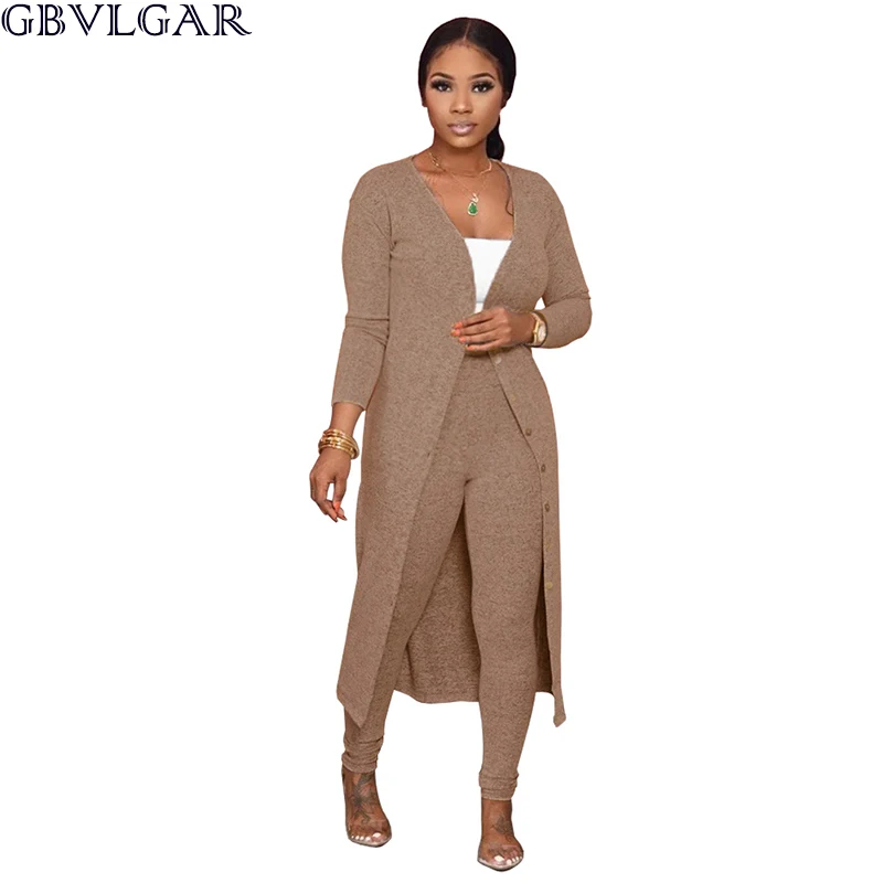 

Autumn Winter Women Newest Long Sleeves Slim Coat + Skinny Pants Elegant Two Pieces Sets Long Cardigan Sets Casual Outfits 2020