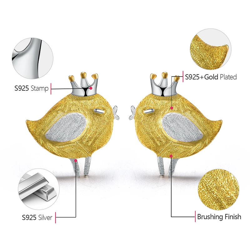 Lotus весело Настоящее серебро 925 проба Натуральный ручной работы дизайнер ювелирных украшений Прекрасная принцесса серьги-гвоздики в виде птицы для Для женщин Brincos