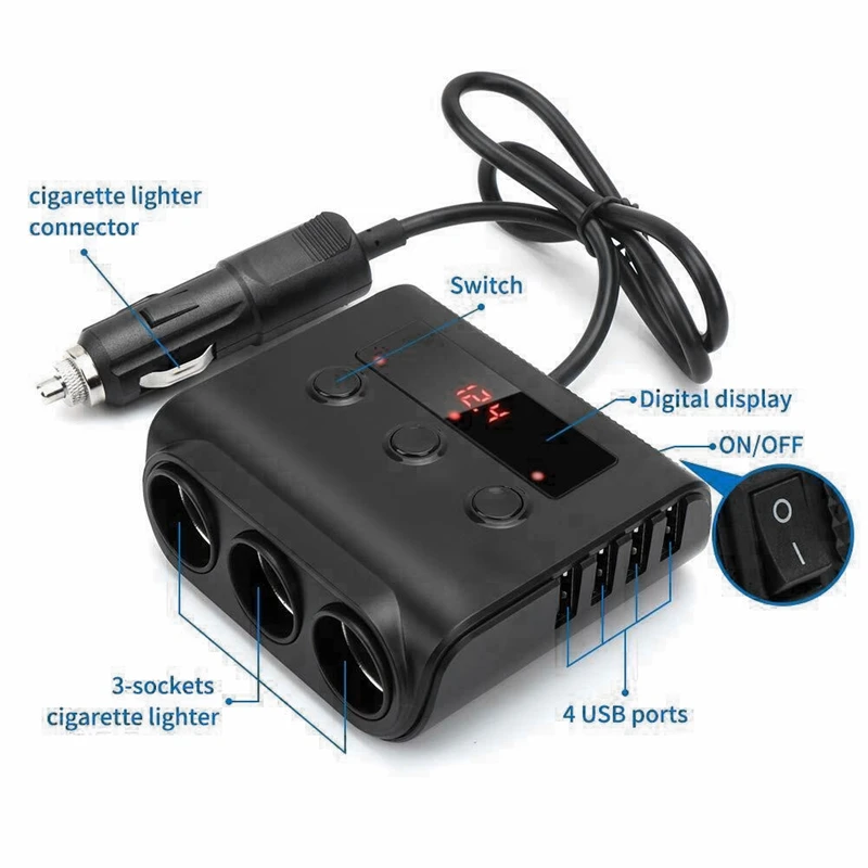 Автомобильное зарядное устройство USB 12 В/24 В 100 Вт 3 розетки 4 порта A/5 выходные