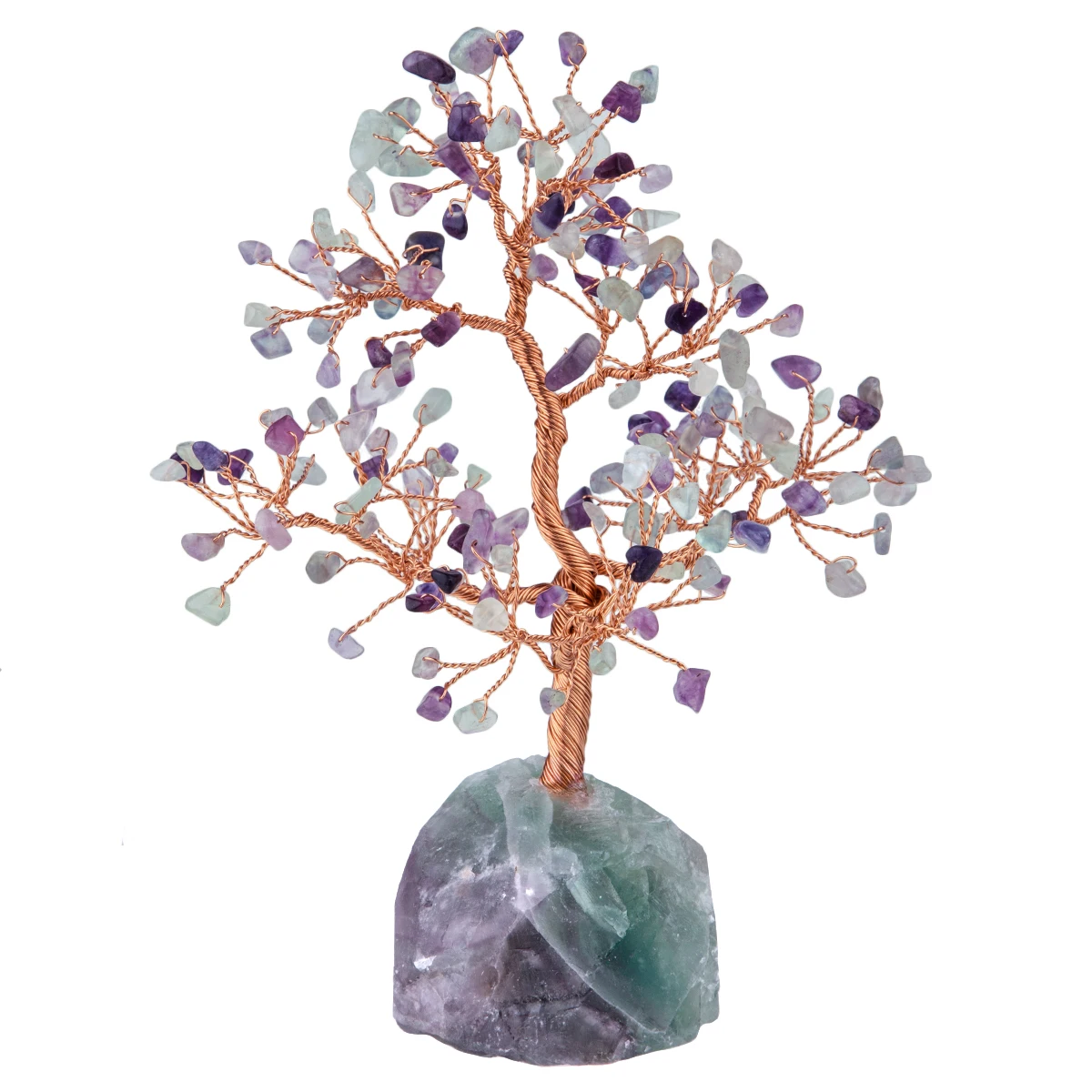 TUMBEELLUWA 7''Chakra Healing Crystal Copper Money Tree,Natural Rough Stone Base Crystal Tree Feng Shui Luck Figurine Decoration