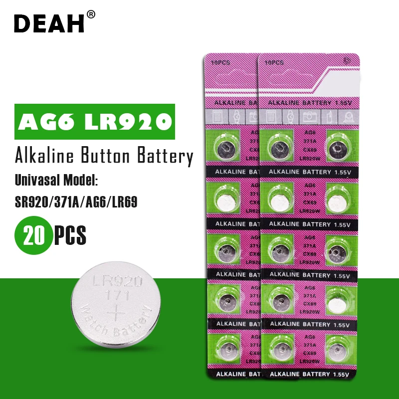 20 шт DEAH 1 55 V AG6 LR920 щелочная батарея для монет 371A LR920W CX69 SG6 SB AN 280 31 кнопки батареи