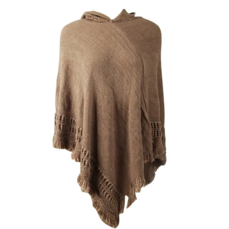 

New Arrival Women Top Sweater Hooded Hood With Knit Tassel Poncho Batwing Outwear Coat Sweaters Cloak Cape