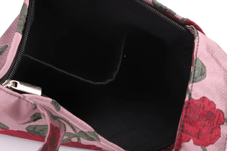

Women Casual Canvas Shoulder Bag for Daily, Adults Rose Pattern Zipper Handbag Tote with Wide Strap (Pink)