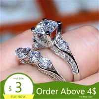 visisap luxury shinning zircon wedding rings for woman silver color ring set engagement ring for girls high quality jewelry f148