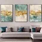 Скандинавская абстрактная Золотая зеленая картина маслом на холсте фотообои для гостиной Настенная картина домашний декор