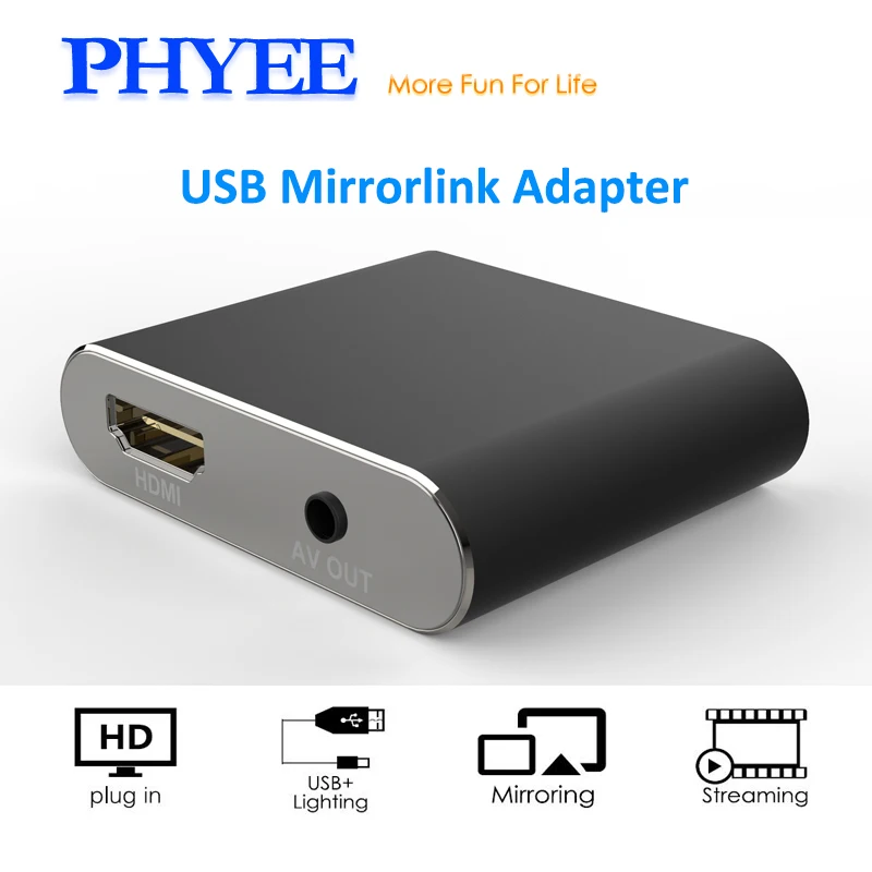 PHYEE Mirrorlink Android iOS ТВ коробка экран зеркальное отображение адаптер MLC530 подключи и играй Bluetooth USB HDMI CVBS для монитора проектора