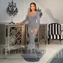 Luxury Mermaid evening Night  Dresses Sparkling Sequined Floor Length Sheath Women Evening Dress Exquisite V-neck Party Gowns (4)