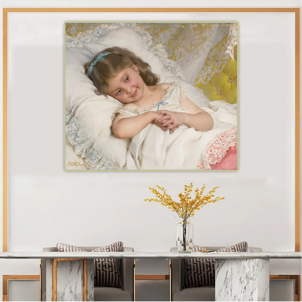 

Holover Canvas Oil Painting Emile Munier"French Girl Resting"Academicism Classicism Aesthetic Wall Art Home Room Decoration