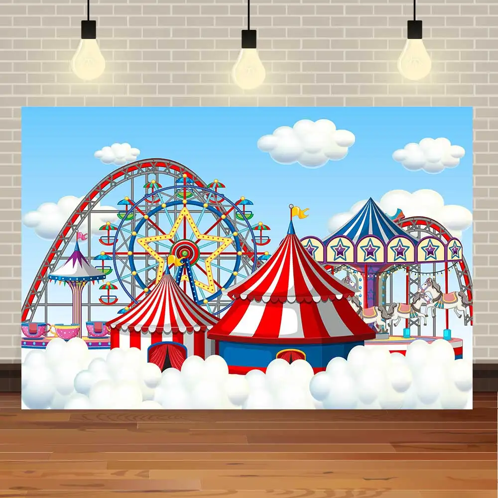 

NeoBack Happy Birthday Baby Shower Amusement Park Circus Carnival Party Banner Photo Backdrop Photography Background