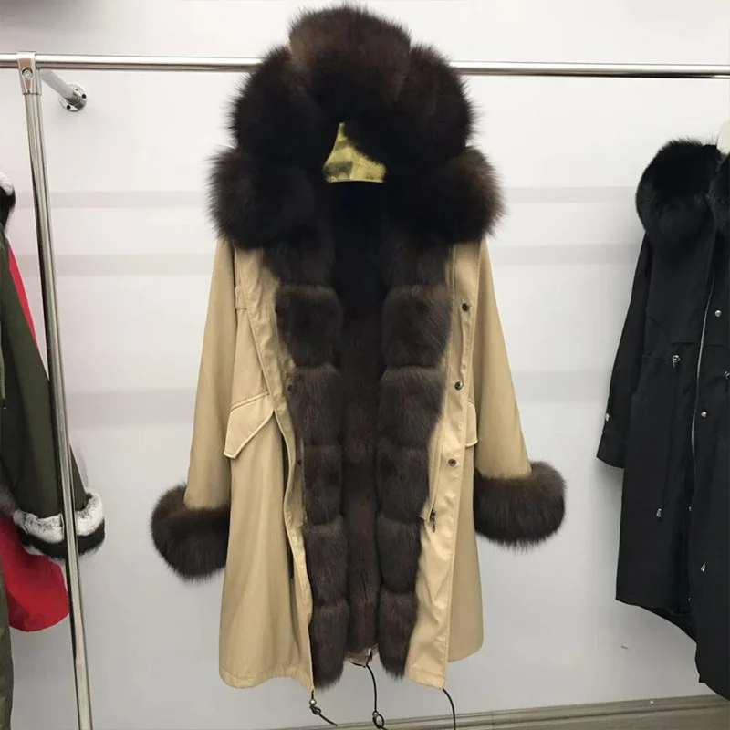 Парка с натуральным мехом песца подкладка крольк Стильный роскошная объёмная меховая оторочка шуба из песца - Цвет: 10