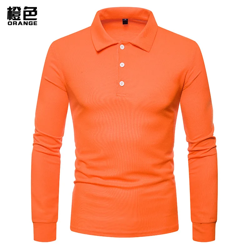 

Men's Polo shirt, European and American men's solid color lapel long sleeve t-shirt, 8-color sports POLO shirt