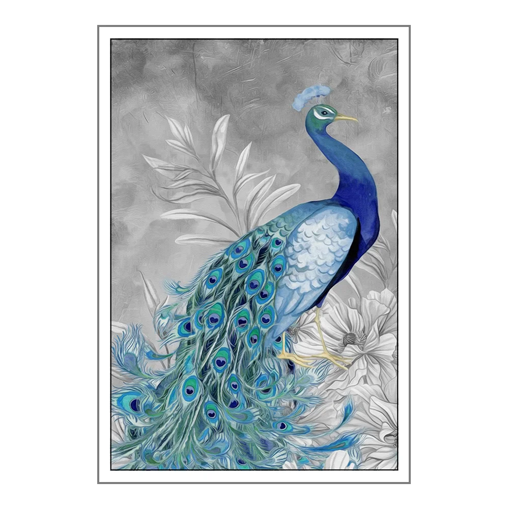 Абстрактный синий павлин скандинавский плакат Картина на холсте настенные