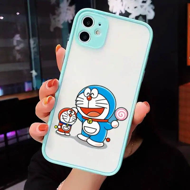

Cute Cartoon Doraemon Robot cat Phone Case Matte For iPhone 12 Mini 11 Pro XR XS Max 7 8 Plus X Hard PC Back Cover