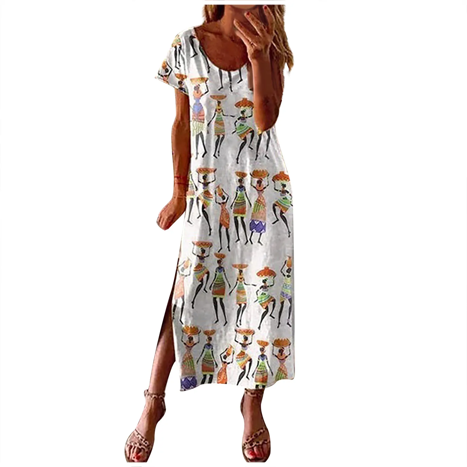 Женское пляжное платье с разрезом винтажное платье-пуловер в богемном стиле