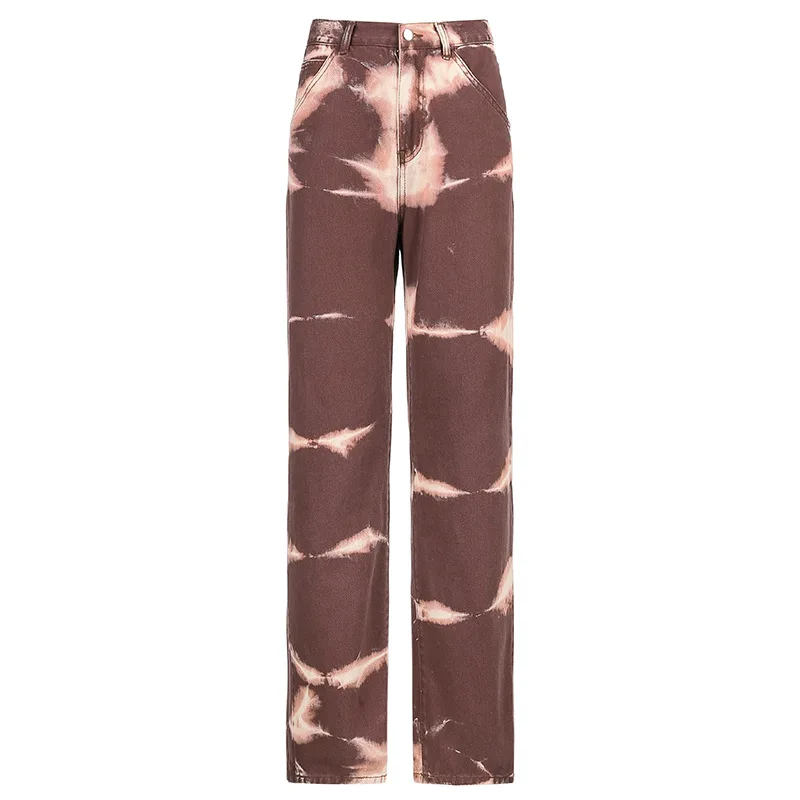 

Women Streetwear Vintage Aesthetic Straight Denim Pants Tie Dye Print y2k Baggy Jeans Joggers High Waist Mom Jeans