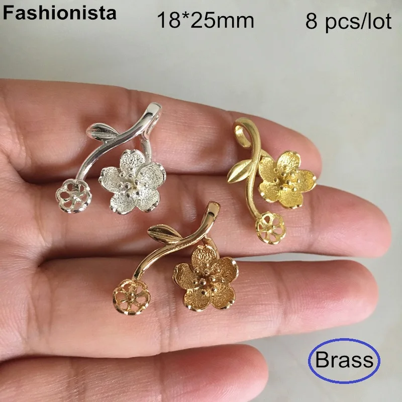 8 pcs - 18*25mm Brass Flower Charms Casted Filigrees with Needle For Bead Gold-color Silver-color DIY Supplies -HY | Украшения и
