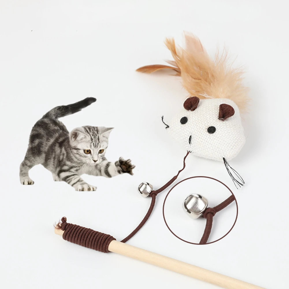 

Cat Teaser Wand Hemp Rope Mouse Wooden Handle Long Rod Funny Cat Stick Kitten Interactive Training Relieve boredom Scratch Toy
