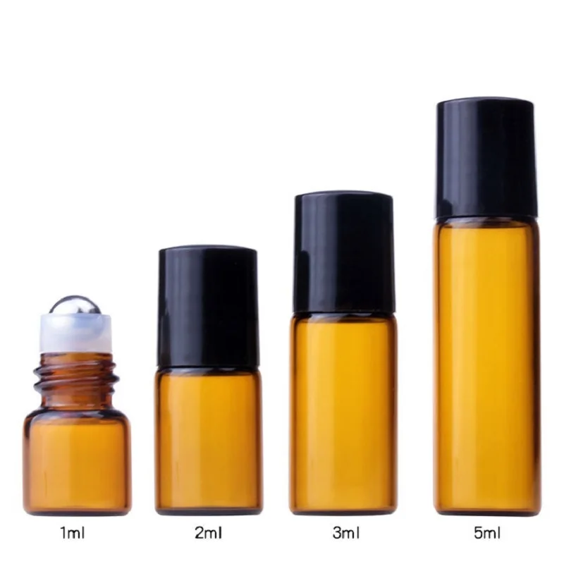 

1/2/3/5ML Empty Amber Glass Roll On Bottle Cosmetic Sample Perfume Aromatherapy Refillable Roller Bottles For Essential Oils