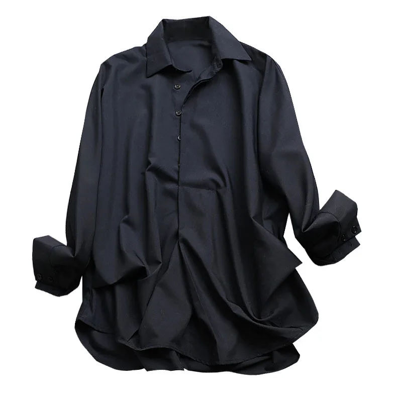 

Women's clothing shirts 2021 spring/summer new design sense light mature silky shirt long-sleeved satin simple white shirt